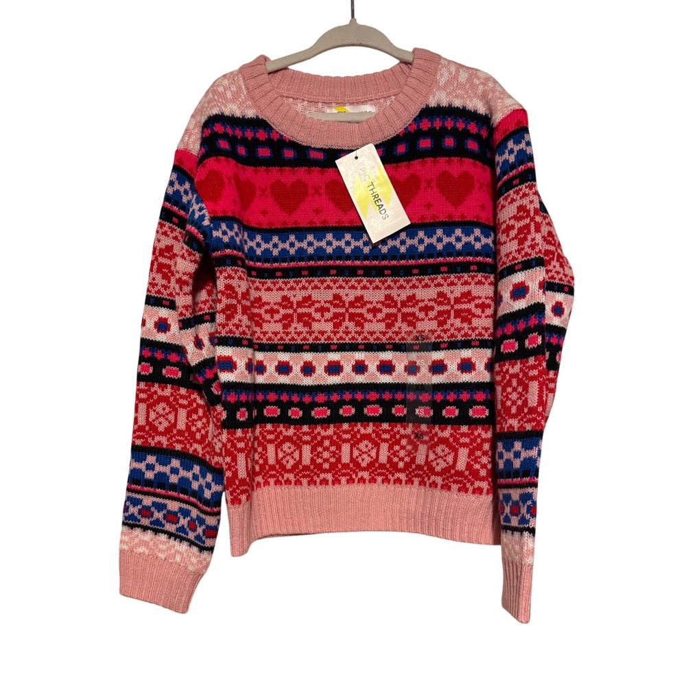 Epic Threads Kids Girls XS 5/6 Pink Hearts Snowflake Fair Isle Knit Sweater‎ NWT